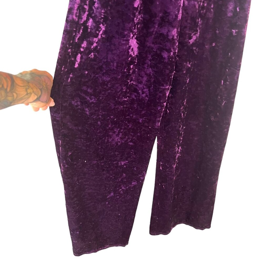 Lulus Purple Party Diva Crush Velvet Short Sleeve V Neck Wide Leg Jumpsuit Mediu - Picture 3 of 12
